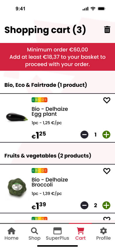 Capture d'écran de mon prototype My Delhaize